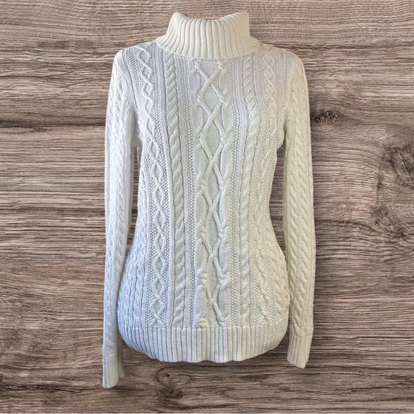 croft & barrow Sweaters - Croft&Barrow Cable Knit Turtleneck Sweater - White Medium